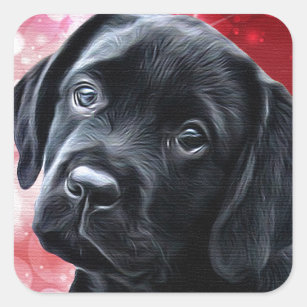 Valentine Puppy - Black Labrador - Lab Puppy Square Sticker