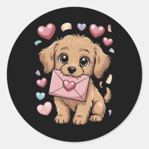 Valentine Puppy Heart Letter Floating Joyful Roman Classic Round Sticker