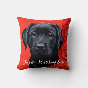 Valentine Puppy Roses - Labrador - Black Lab Cushion