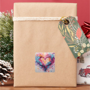 Valentine Radiant Love Heart Splash Square Sticker