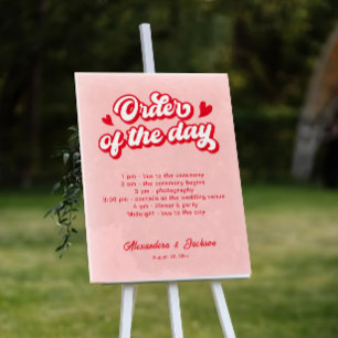 Valentine Red and Pink Wedding Order of the day Acrylic Sign
