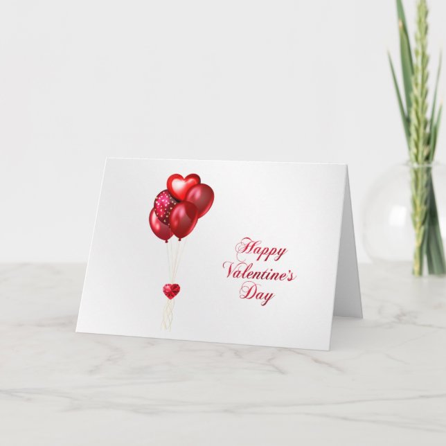 Valentine Red Balloons Heart Holiday Card (Front)