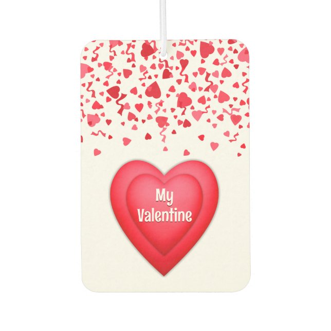 Valentine Red Confetti Hearts Personalised Car Air Freshener (Front)