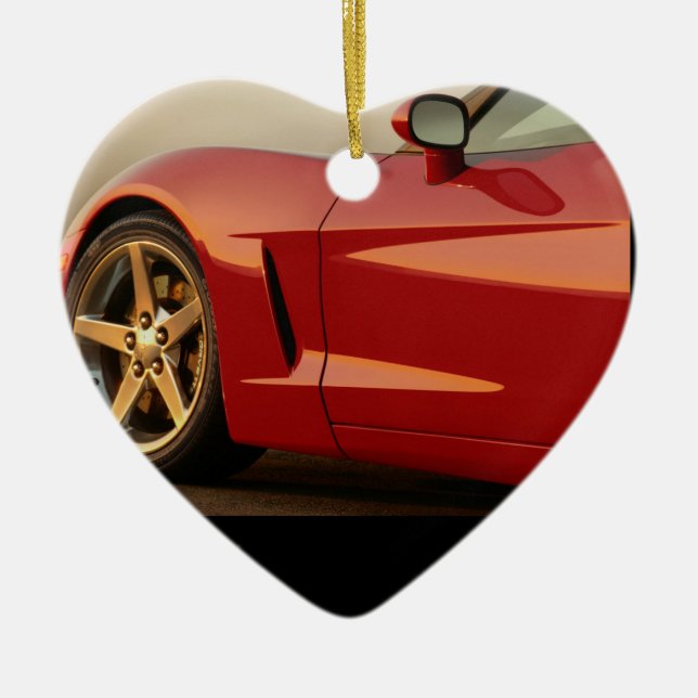 Valentine Red Corvette Ceramic Tree Decoration (Front)