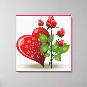 VALENTINE RED  HEART AND RED ROSES CANVAS PRINT