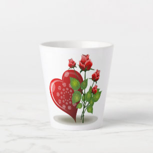 VALENTINE RED HEART AND RED ROSES LATTE MUG