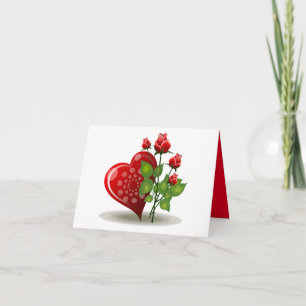 VALENTINE RED HEART AND RED ROSES NOTE CARD