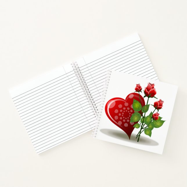 VALENTINE RED  HEART AND RED ROSES NOTEBOOK (Inside)