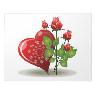 VALENTINE RED HEART AND RED ROSES NOTEPAD