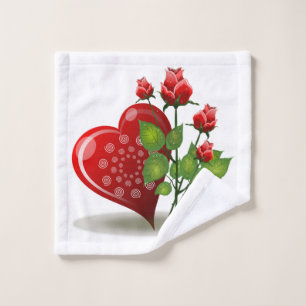 VALENTINE RED  HEART AND RED ROSES WASH CLOTH
