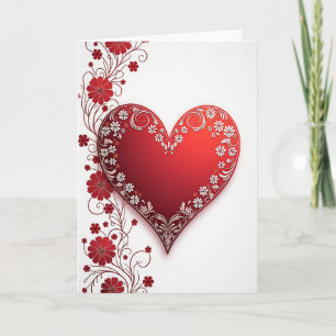 Valentine Red Heart Floral Card