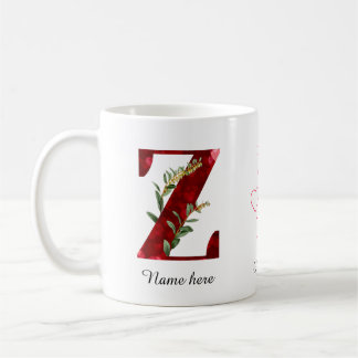 Valentine Red Heart Floral Letter Z Initial Mug