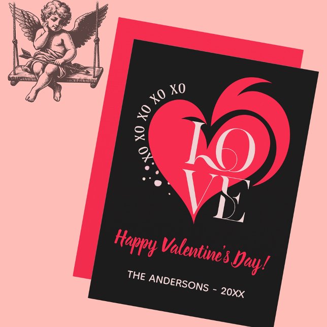  Valentine Red Heart Love Card. Custom Text & Name Holiday Card (Creator Uploaded)