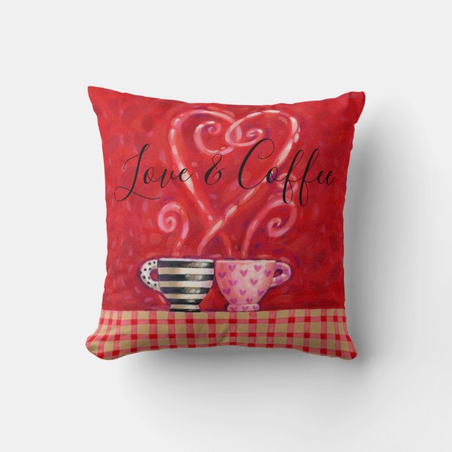 Valentine Red Heart Love Quote Coffee Cups Cushion (Front)