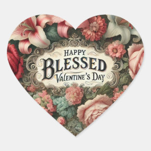 Valentine Red Heart Roses Vintage Wreath Heart Sticker
