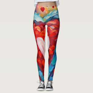 Valentine Red Heart, Watercolor Leggings