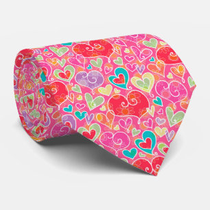 Valentine Red Hearts and Flowers Pattern Tie