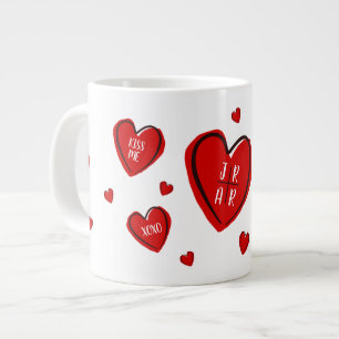 Valentine Red Hearts Cute Customise Couple's White Large Coffee Mug