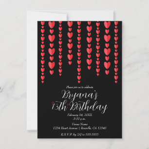 Valentine Red Hearts February Black Birthday Party Invitation