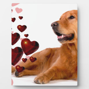 Valentine Red Hearts Golden Retriever Dog Plaque