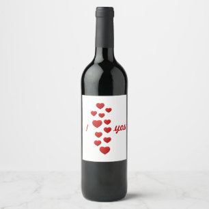 valentine red hearts I love you Wine Label