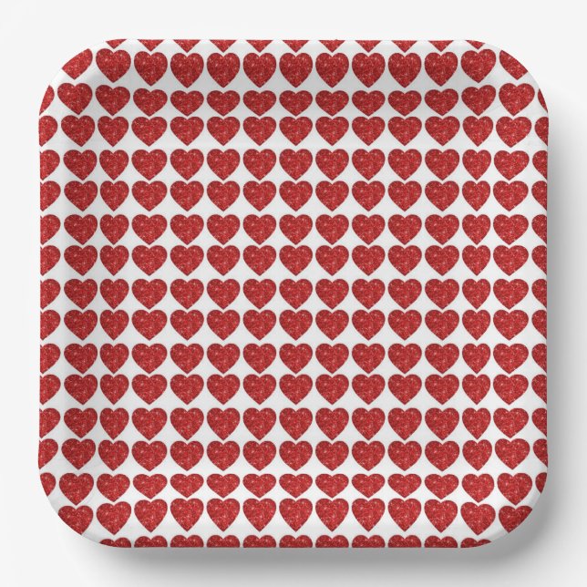 Valentine Red Hearts Paper Plate (Front)