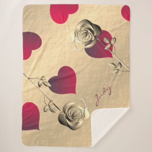 Valentine Red Hearts Rose Gold Sherpa Blanket