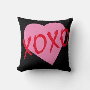 Valentine Red Hugs Kisses XOXO Pink Heart Fun Cushion