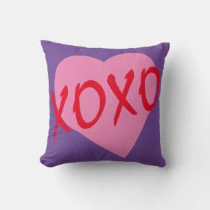 Valentine Red Hugs Kisses XOXO Pink Heart Purple Cushion