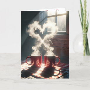 Valentine Red Mugs With Steamy Heart Holiday Card