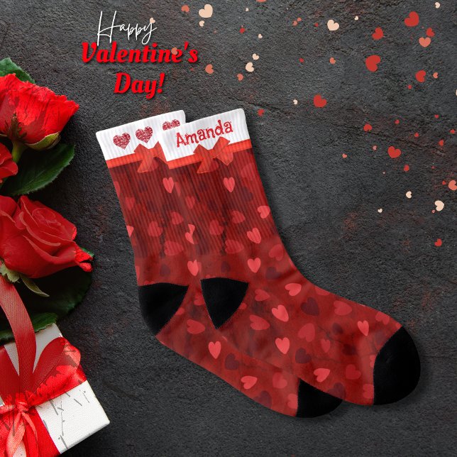 Valentine Red Multi Hearts Bow Socks (Valentine Red Multi Hearts Bow Socks)