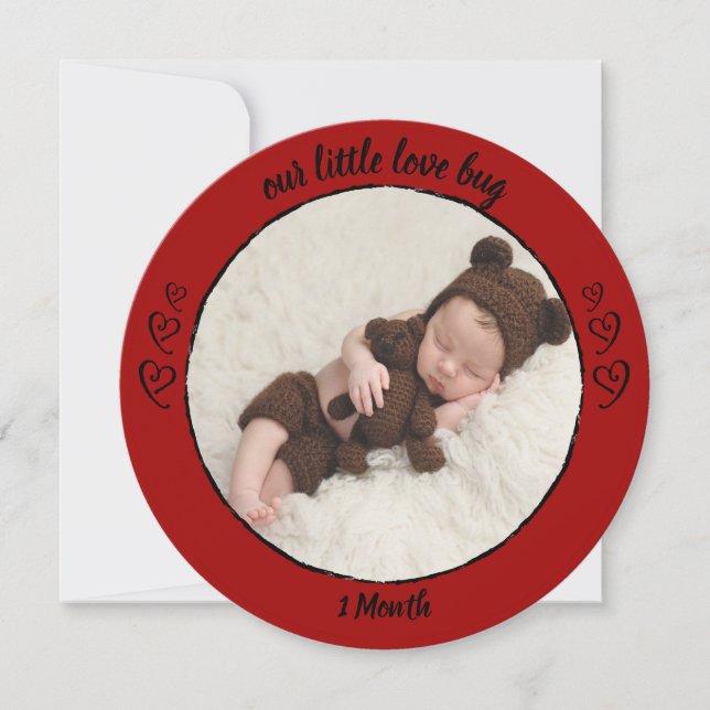 Valentine Red Photo Love Bug Heart Photo Card (Front)