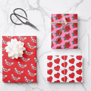 Valentine Red Roses Love and Hearts Wrapping Paper Sheet