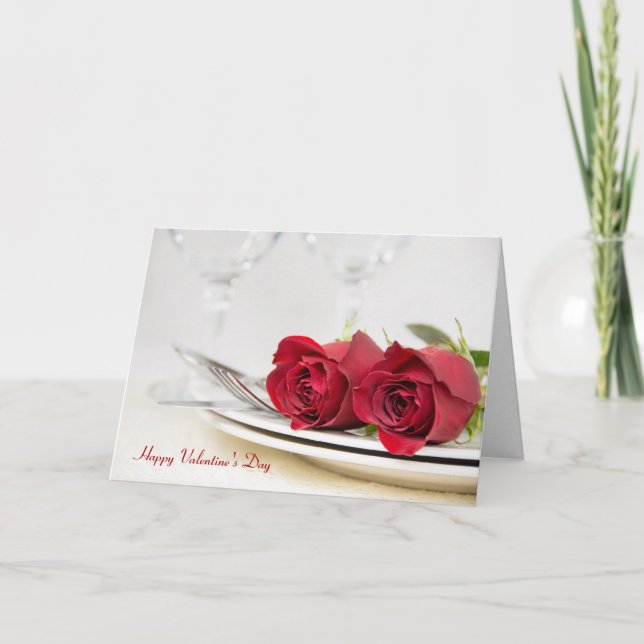 Valentine red roses on plate card (Front)