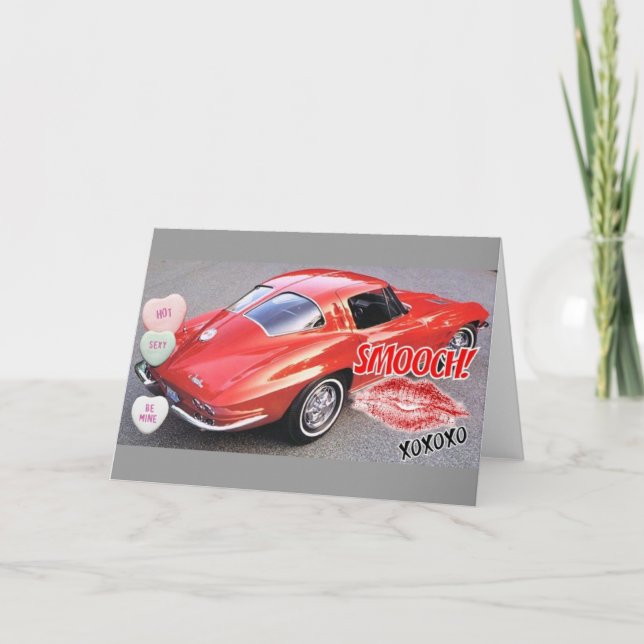 Valentine Red Split Window Corvette Classic Holiday Card (Front)