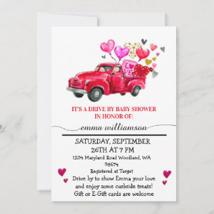 Valentine Red  Truck   Drive By Baby Shower  Invitation