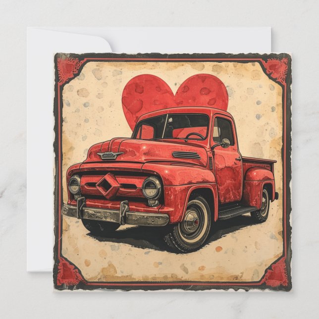 Valentine Red Truck: Romantic Red Cruiser Holiday Card (Front)
