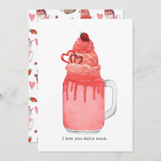 Valentine Red Velvet Milkshake I Love You Pun Card (Front/Back)