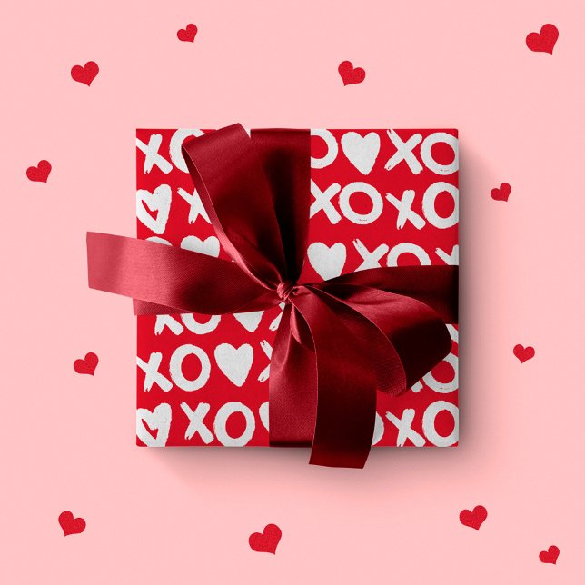 Valentine red white xo hearts love pattern wrapping paper (Creator Uploaded)
