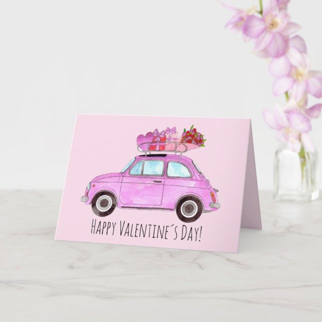 Valentine Retro Fiat 500  Card (Orchid)