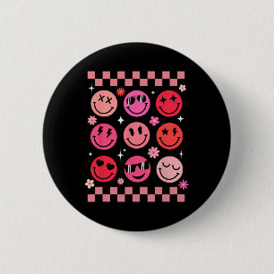 Valentine Retro Groovy Pink Happy Face  6 Cm Round Badge