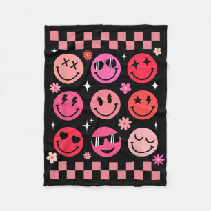 Valentine Retro Groovy Pink Happy Face  Fleece Blanket