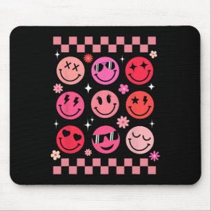 Valentine Retro Groovy Pink Happy Face  Mouse Mat