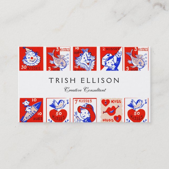 Valentine Retro Love Hugs Cute Pattern Business Card (Front)