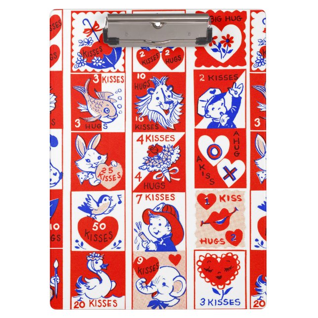 Valentine Retro Love Hugs Cute Pattern Clipboard (Front)