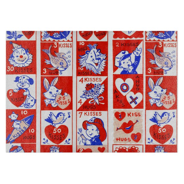 Valentine Retro Love Hugs Cute Pattern Cutting Board (Front)