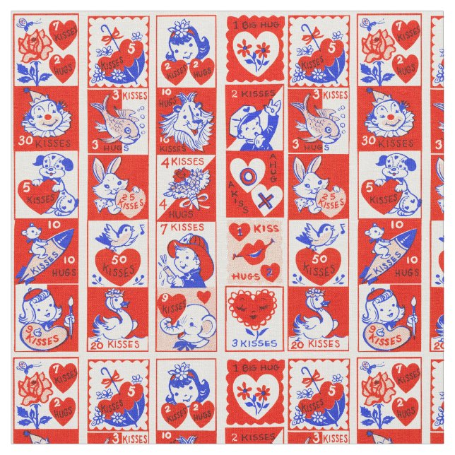Valentine Retro Love Hugs Cute Pattern Fabric (Close Up)