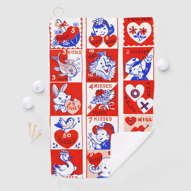 Valentine Retro Love Hugs Cute Pattern Golf Towel (InSitu)