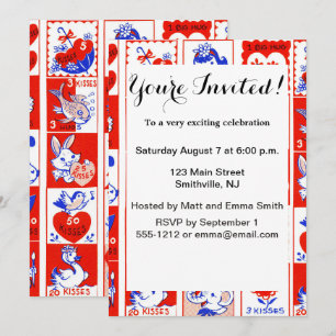 Valentine Retro Love Hugs Cute Pattern Invitation