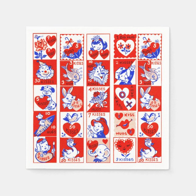 Valentine Retro Love Hugs Cute Pattern Napkin (Front)